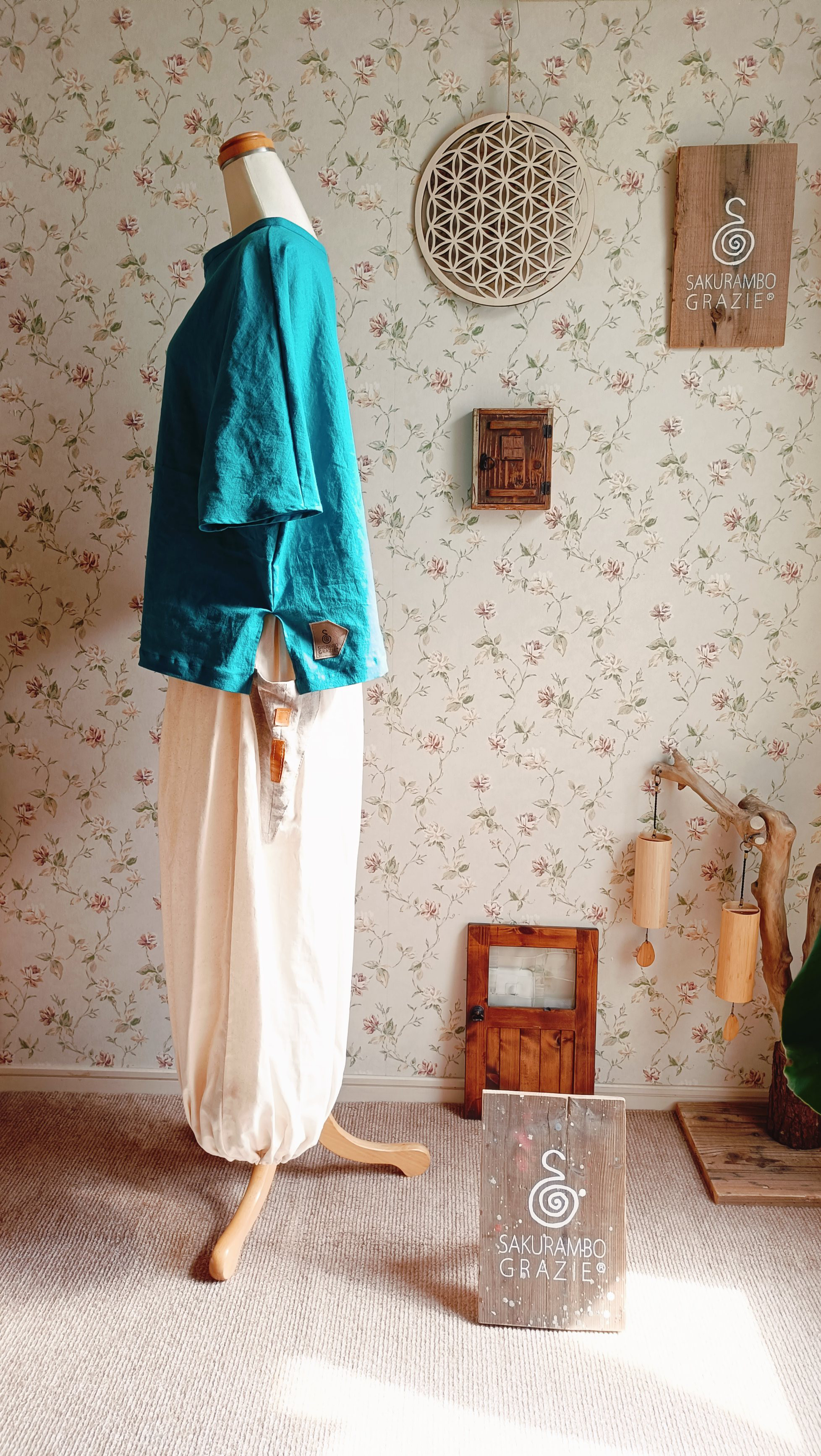 LinenCottonSimplepullover〜AQUA〜