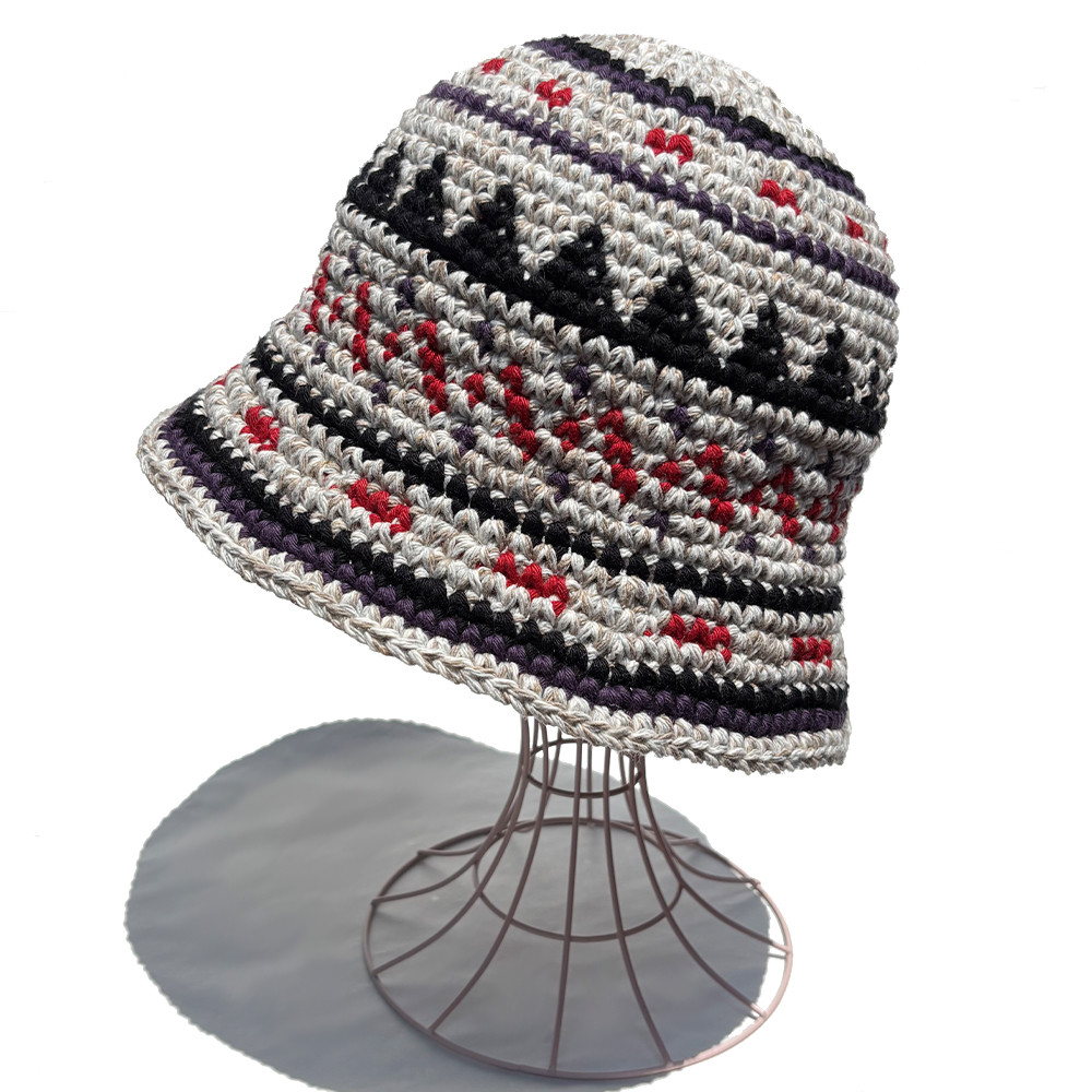 【クロシェハット】PINORI チャンキー バケットハット BLACK×RED