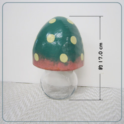 キノコの小物入れ【グリーン】ガラス瓶・木製★調味料入れ・アクセサリーケースにも♪ 2枚目の画像