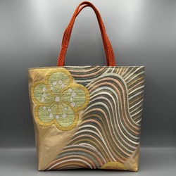 帯　桜　金　バッグ　リメイク　ハンドメイド 着物 帯 帯締め ハンドメイド トートバッグ リメイク 金 桜