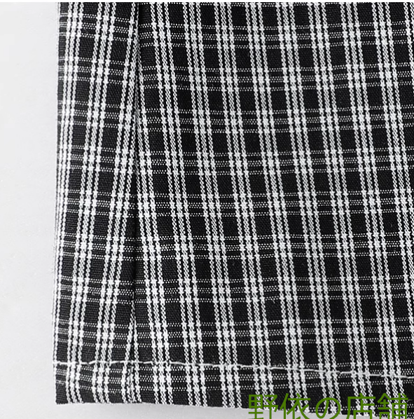 白黒チェックのレトロなコットンワンピース春の新作減齢ゆったりスカート