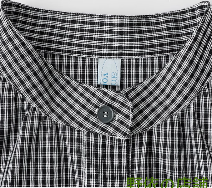 白黒チェックのレトロなコットンワンピース春の新作減齢ゆったりスカート