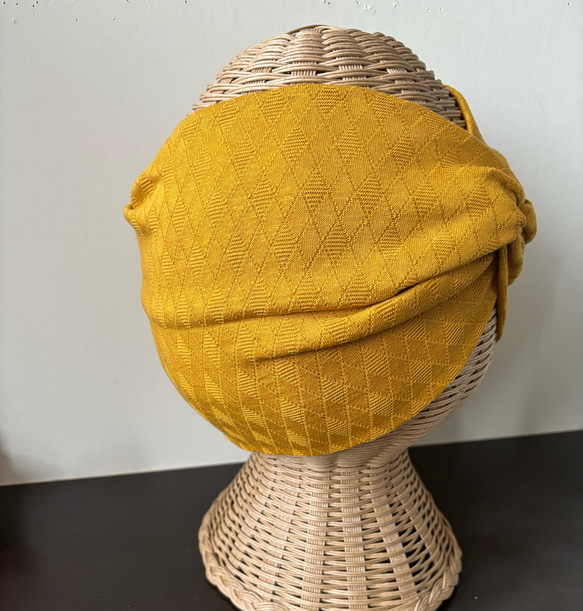 ノンストレス ダイヤジャガードニット 超幅広 ターバン ヘアバンド 2枚目の画像