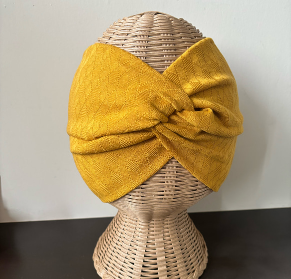 ノンストレス ダイヤジャガードニット 超幅広 ターバン ヘアバンド 1枚目の画像