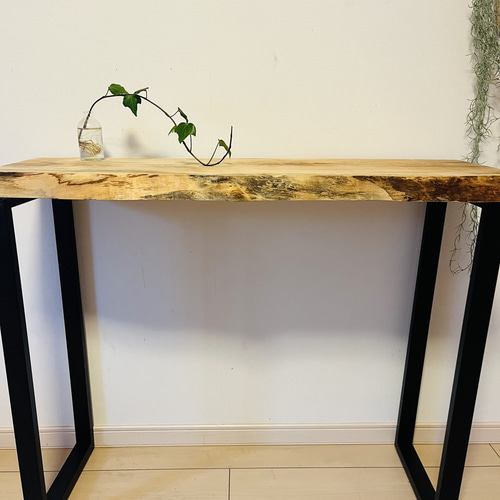 栃 一枚板テーブル カウンターテーブル アイアン脚 縮み杢 【公式通販】