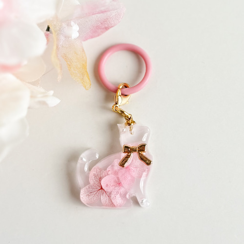 紫陽花猫のめじるしアクセサリー/アンブレラマーカー ピンク 梅雨