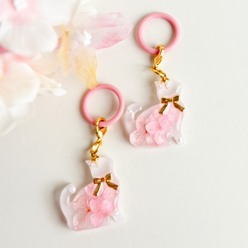 紫陽花猫のめじるしアクセサリー/アンブレラマーカー ピンク 梅雨