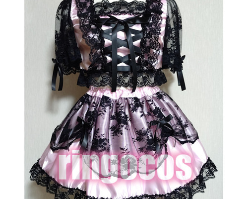 アイドル衣装 ピンク×黒 花柄 編み上げ オリジナル ハンドメイド コスプレ衣装 アイドル衣装 ピンク×黒 花柄 編み上げ オリジナル ハンドメイド