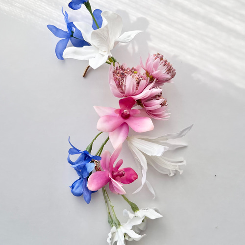 完成品】Blue x Pink x Whiteのフラワーイヤーカフ イヤーカフ