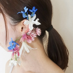完成品】Blue x Pink x Whiteのフラワーイヤーカフ イヤーカフ fleur
