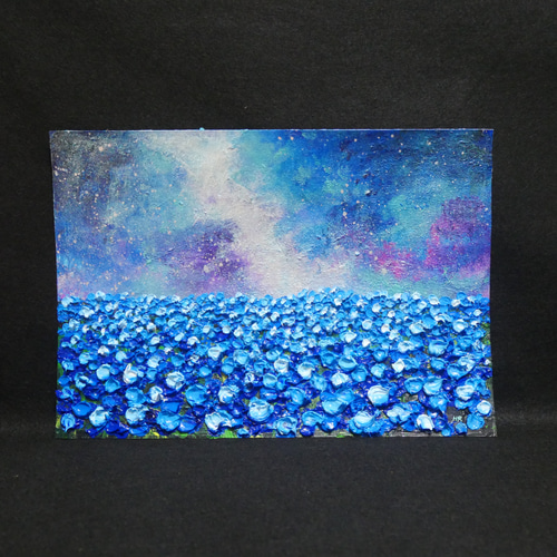パリコレクション 油絵 油彩 油彩画 絵 絵画【ネモフィラの田んぼに輝く天の川 絵画