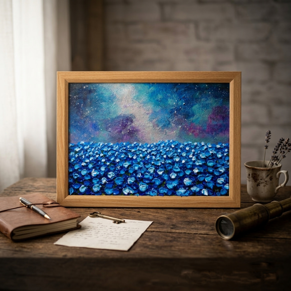 一点物】油絵 原画【Eternal Blue —無限の青—】風景画 ネモフィラ