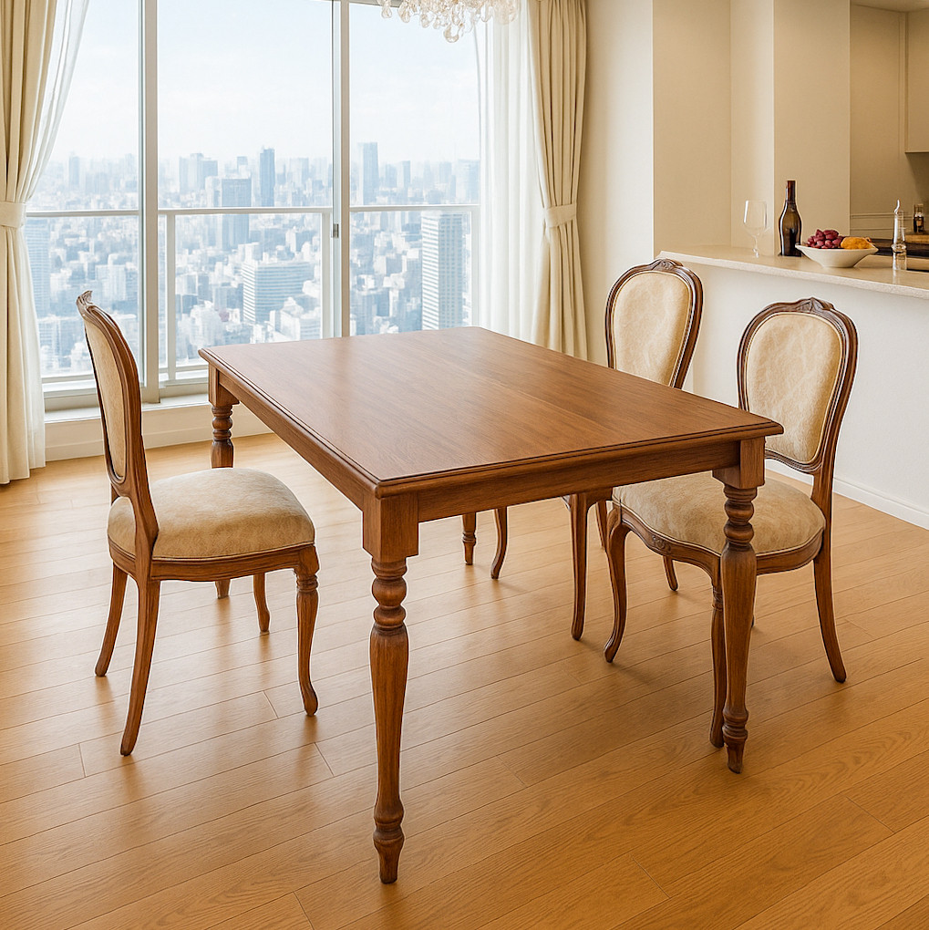 ブラックウォールナットダイニングテーブルslender 足元広めver. アンティーク調ろくろ足テーブル オーダー家具