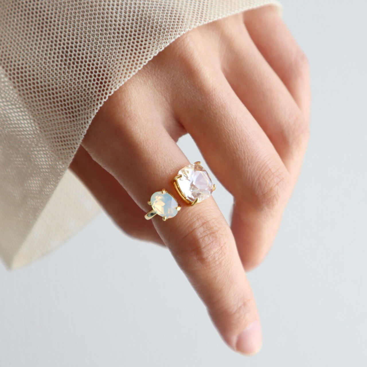 【透明感】リング 指輪 重ね付け 誕生石 フリーサイズ クリア フォークリング  ご褒美 夏 プレゼント