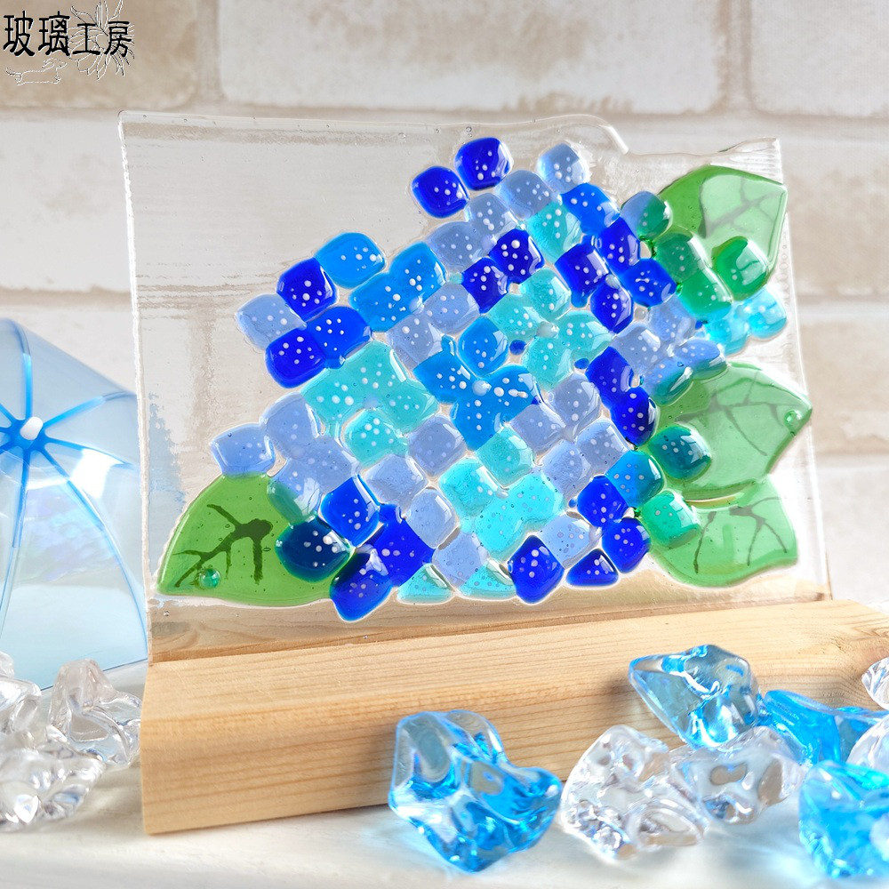 あじさい　紫陽花　ストライプ　透明　6月　梅雨　ガラス　フュージング