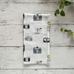 カメラ柄　ハーフハンカチ　ガーゼハンカチ　タオルハンカチ　ミニタオル　ダブルガーゼ　マイクロファイバー　名入れ　 4枚目の画像