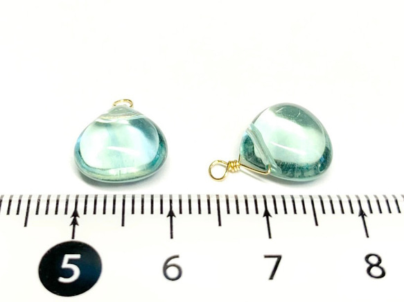 【天然石チャーム】ブルーグリーンフローライト　マロン　14kgf/Silver925　２個　ハンドメイド素材 4枚目の画像