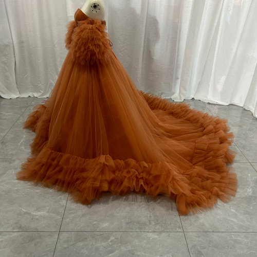 送料無料！カラードレス パフスリーブ 披露宴/結婚式 テラコッタ色