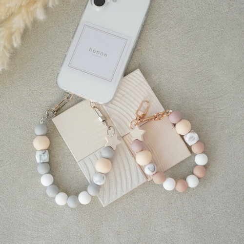 淡色カラー 星のスマホハンドストラップ “stella-ステラ-【ローズ