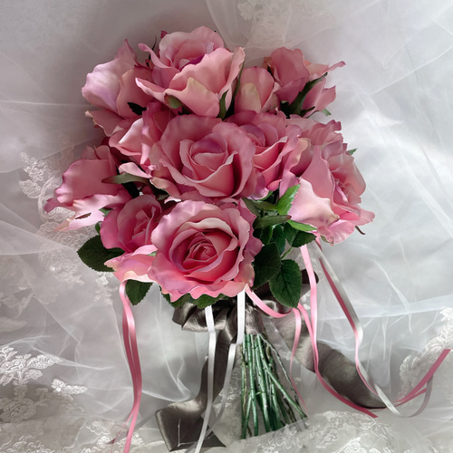 ブートニア付きブーケ/韓国ブーケ/薔薇のブーケ/ローズブーケ/シングル