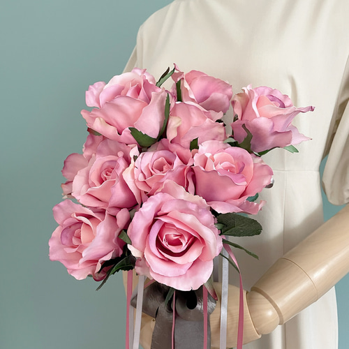 ブートニア付きブーケ/韓国ブーケ/薔薇のブーケ/ローズブーケ/シングル