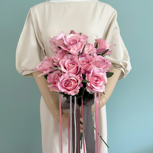 ブートニア付きブーケ/韓国ブーケ/薔薇のブーケ/ローズブーケ/シングル