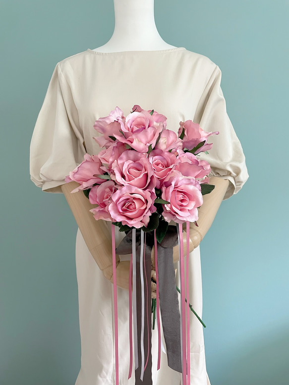 ブートニア付きブーケ/韓国ブーケ/薔薇のブーケ/ローズブーケ/シングル