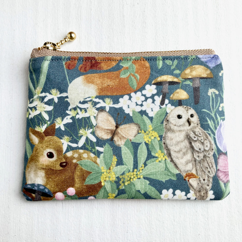 ポケットティッシュケース付きポーチ ふくろうと鹿の森 ポーチ きこの