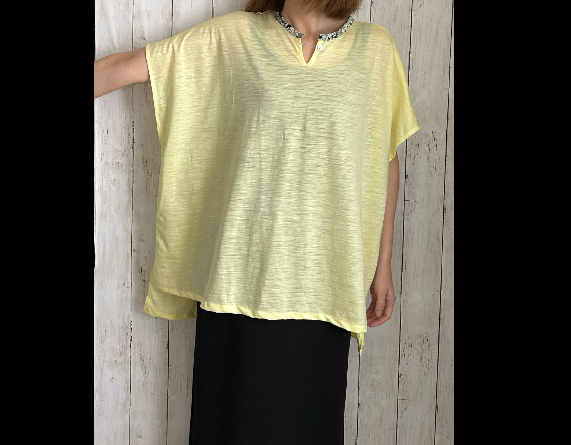 夏てろてろリネンニット綺麗な黄色プルオーバー