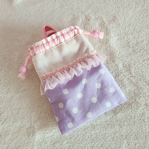 粉紅色×紫色迷你運動服袋，適合幼稚園和學校入學用品 第5張的照片