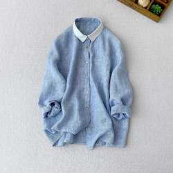 リネン100% ストライプ ロングシャツ ユニクロ公式 | プレミアムリネンストライプシャツ（長袖）