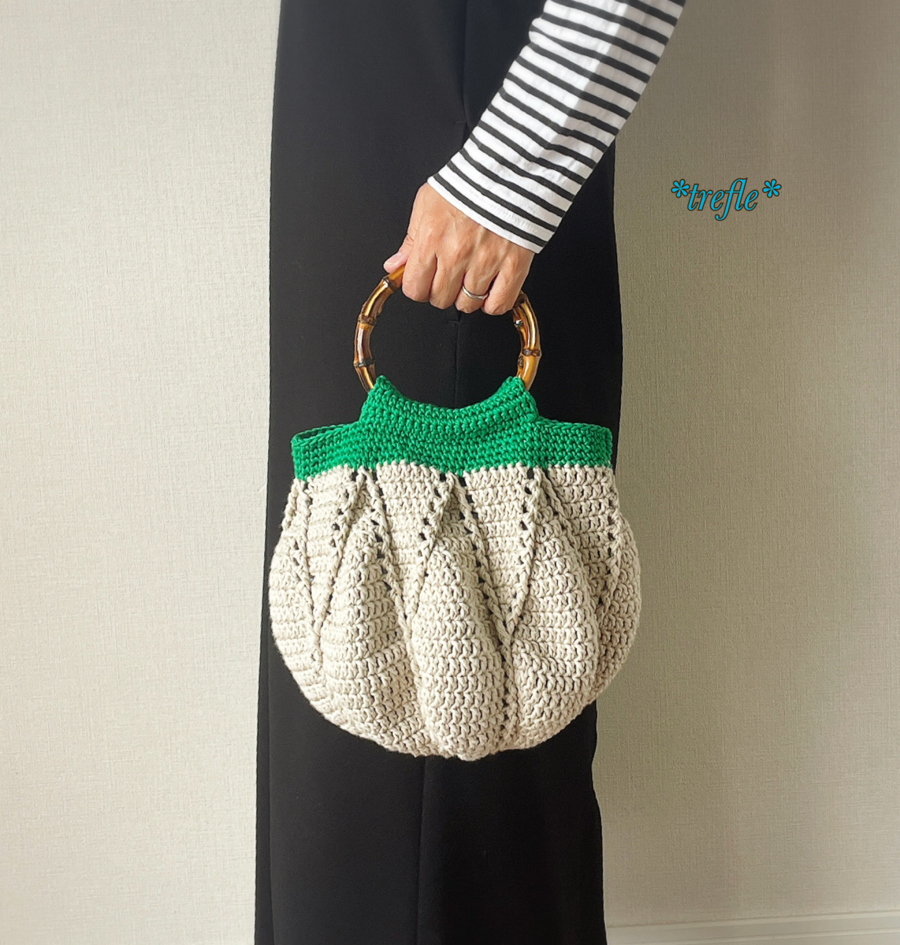 ♡コットンバッグ♡エクリュベージュ＆グリーン 4,420円