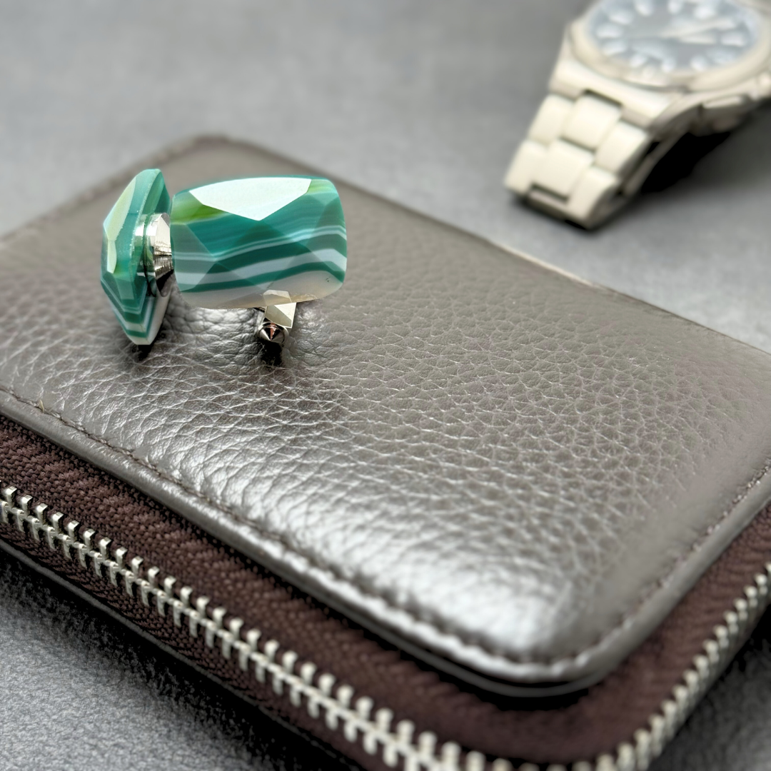 ラス1 波紋のかたち クリソプレーズ/緑玉髄  RHP 天然石カフスボタン - よこ波