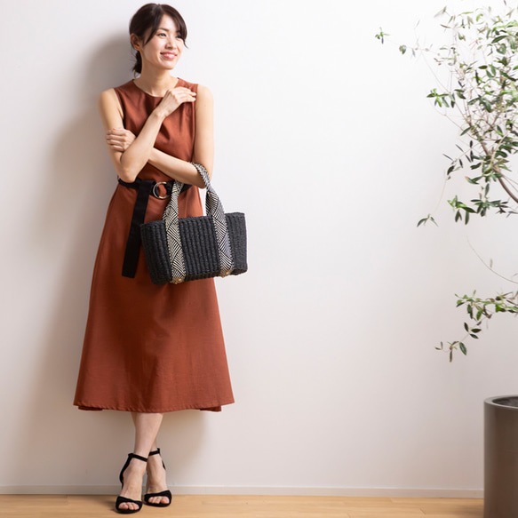 巾着+ファスナーが便利 チクチクしない かごバッグ 自立 A4 トートバッグ ショルダー 263-12 15枚目の画像