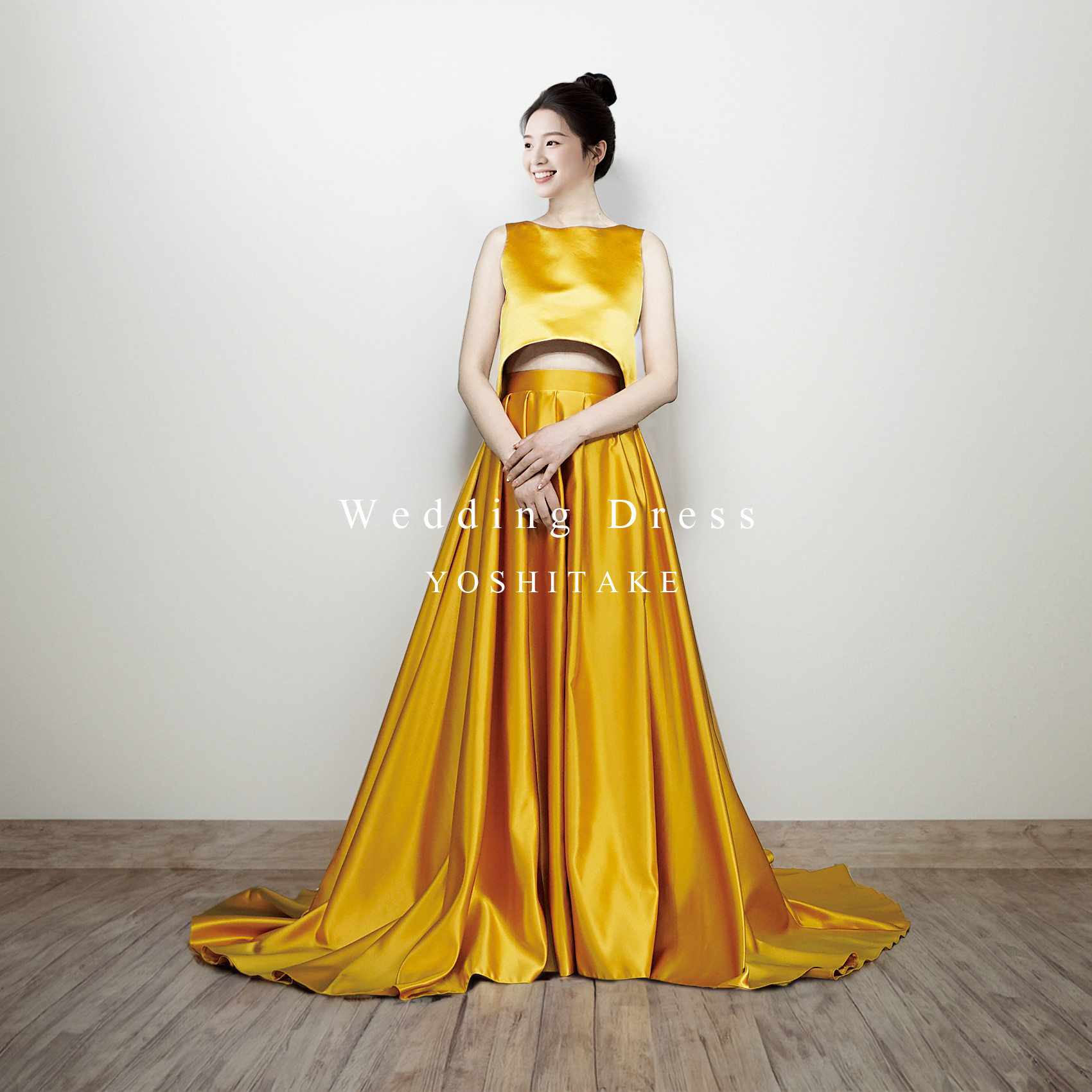 ウエディングドレス.イエロー.サテン.カラードレス.セパレート.挙式.Y1511