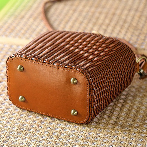 本革 かごバッグ 牛革 2WAY ハンドメイド ショルダーバッグ