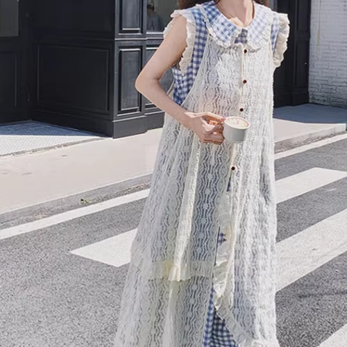 【zezezeze】ワンピース 定番チェック.白ブラウスセット 9801e377fb1b1377a034153ef07c18