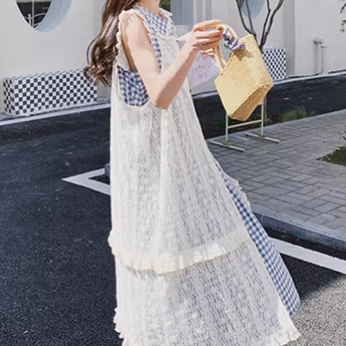 フレッシュレースブラウスセットアップ女2025夏新作優しい雰囲気の