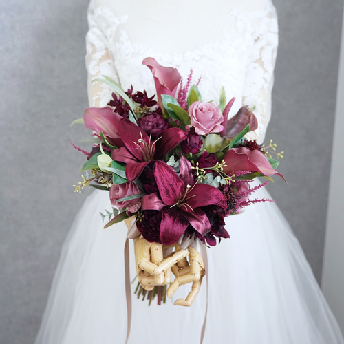 ワインレッドとモーブピンクのブーケ ウェディングブーケ ブーケ