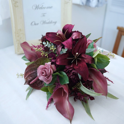 ワインレッドとモーブピンクのブーケ ウェディングブーケ ブーケ