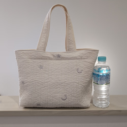 ✱受注制作✱ヌビバッグ  Lサイズ/ヌビトートバッグ/ ランチトート /生成り×ムーンスター刺繍 3枚目の画像