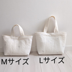 ✱受注制作✱ヌビバッグ  Lサイズ/ヌビトートバッグ/ ランチトート /生成り×ムーンスター刺繍 2枚目の画像