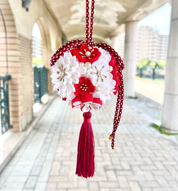 完成品】ボールブーケ和風*レッド リバーシブル