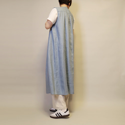 【新作】ノースリーブゆったりめギャザーシャツワンピース/アウター/羽織にも◎（ブルー）25020BLF 7枚目の画像