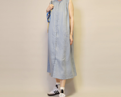 ánuans ノースリーブシャツワンピース ダークブルー ノースリーブトレンチディテールワンピース(S BLACK