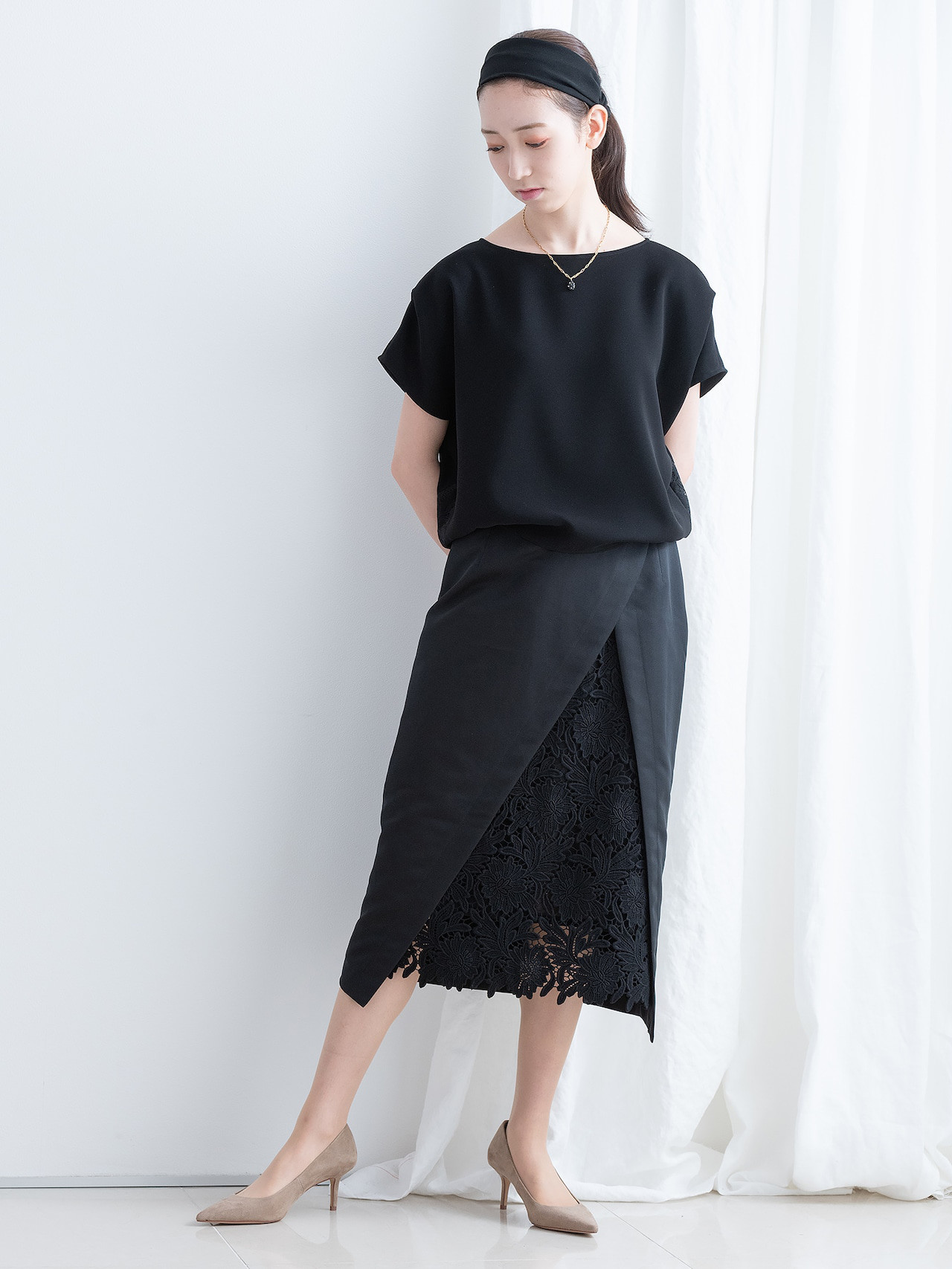 ギュピールレースラップカッティングペンシルスカート