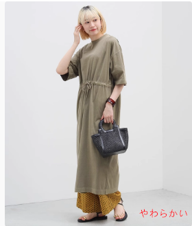 日系2025夏新作ウエストひも引きスリムゆり純綿半袖ミディアムTシャツワンピース女