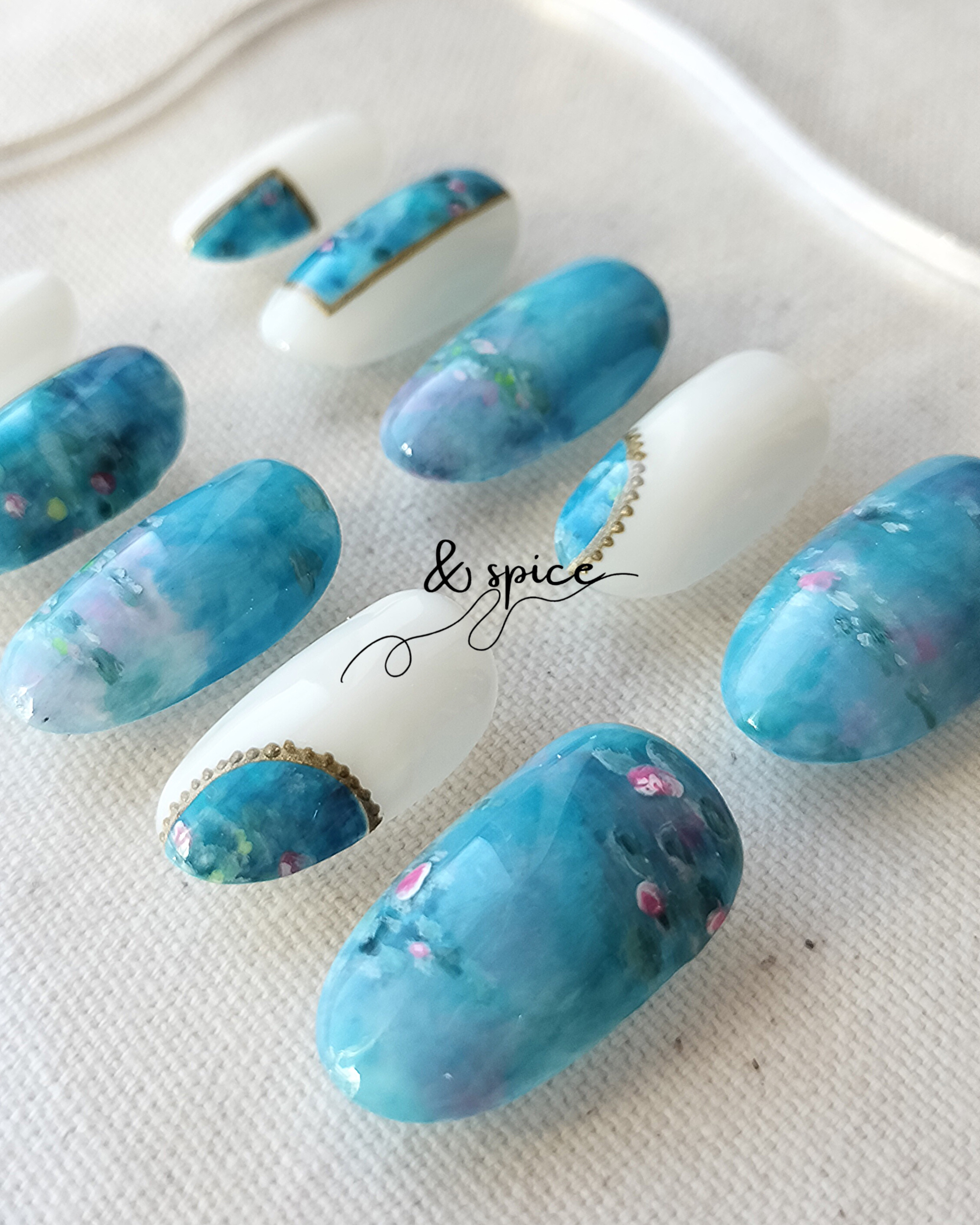 001／suiren 絵画ネイル モネネイル ニュアンス 大人ネイル