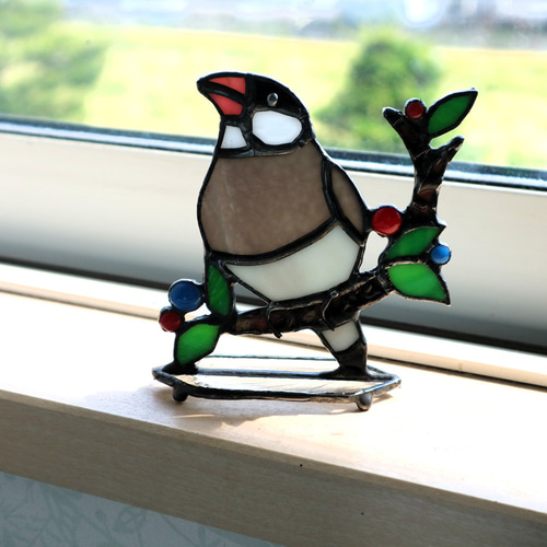 ステンドグラス 文鳥(受注制作) その他インテリア雑貨 kiku 通販