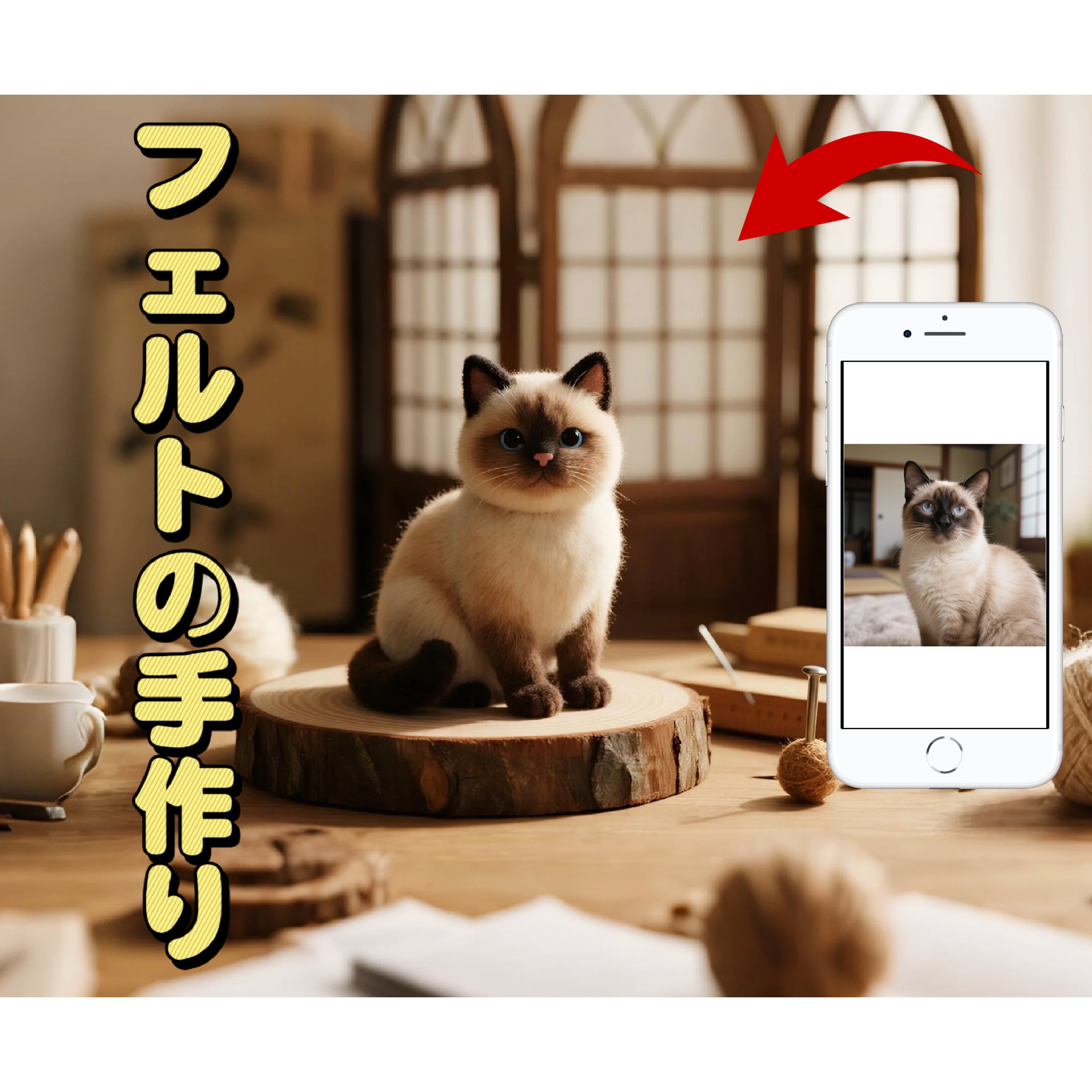 【オーダーメイド】手作りフェルト暹羅猫モデル｜あなたの自慢のわんこを立体再現 ◎ ペットロス 思い出の品